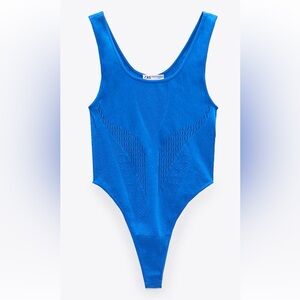 ZARA Seamless Contour Collection Bodysuit Blue XS-S NWT